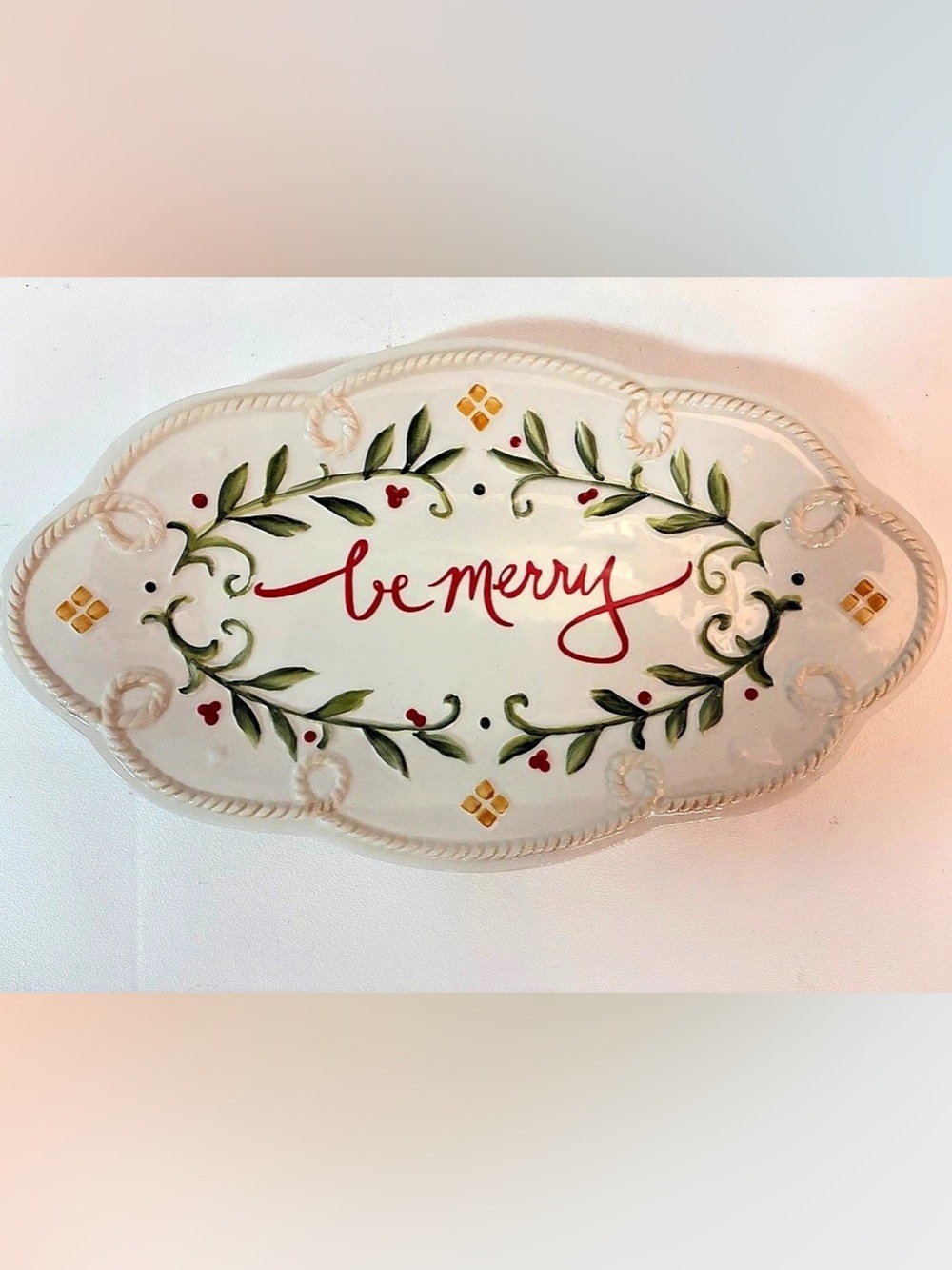 Vtg 2011 Fitz & Floyd Be Merry Christmas Holiday Ceramic Platter 11" Catch All